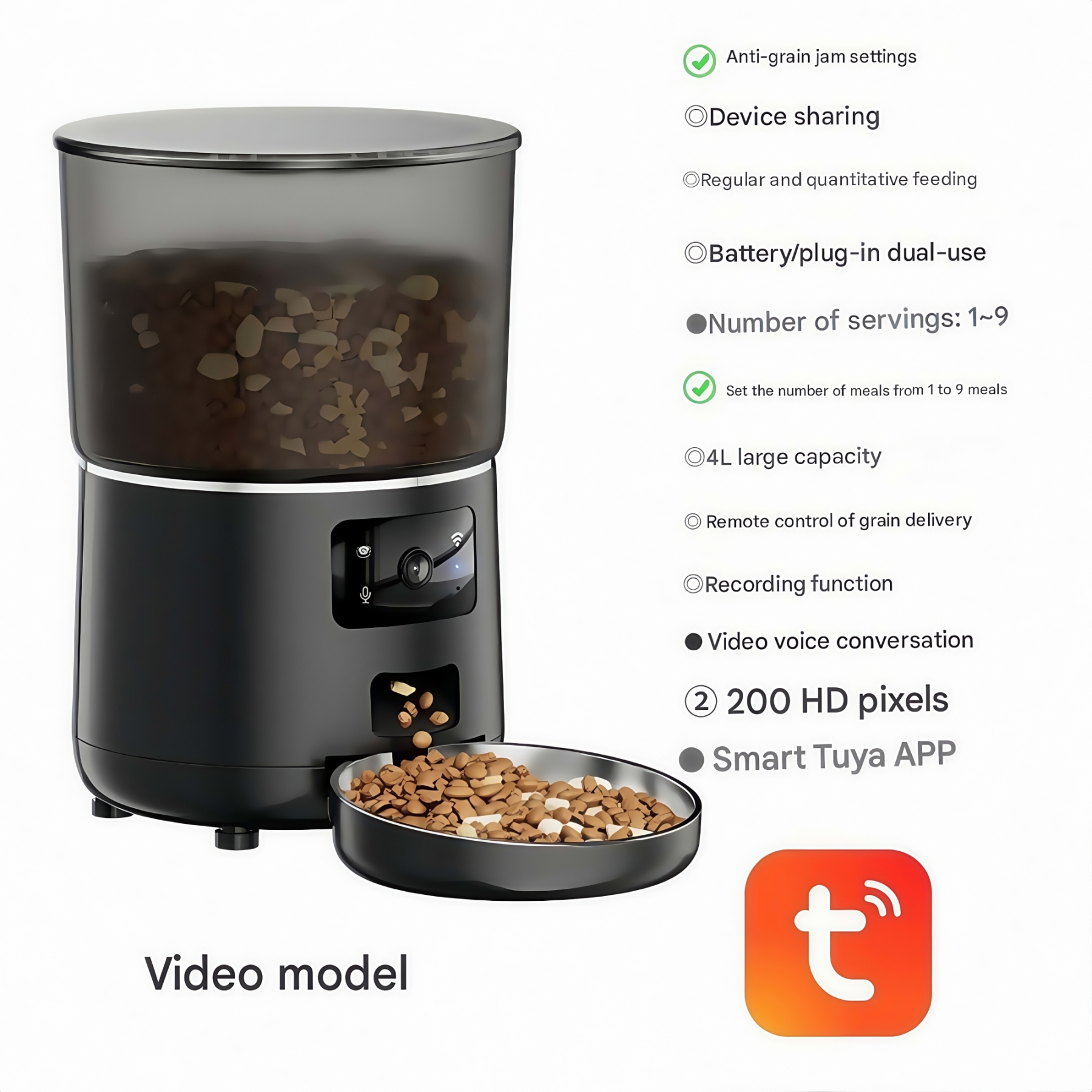 Smart pet feeder, Mobile app remote Control Feeding, Voice and vVideo