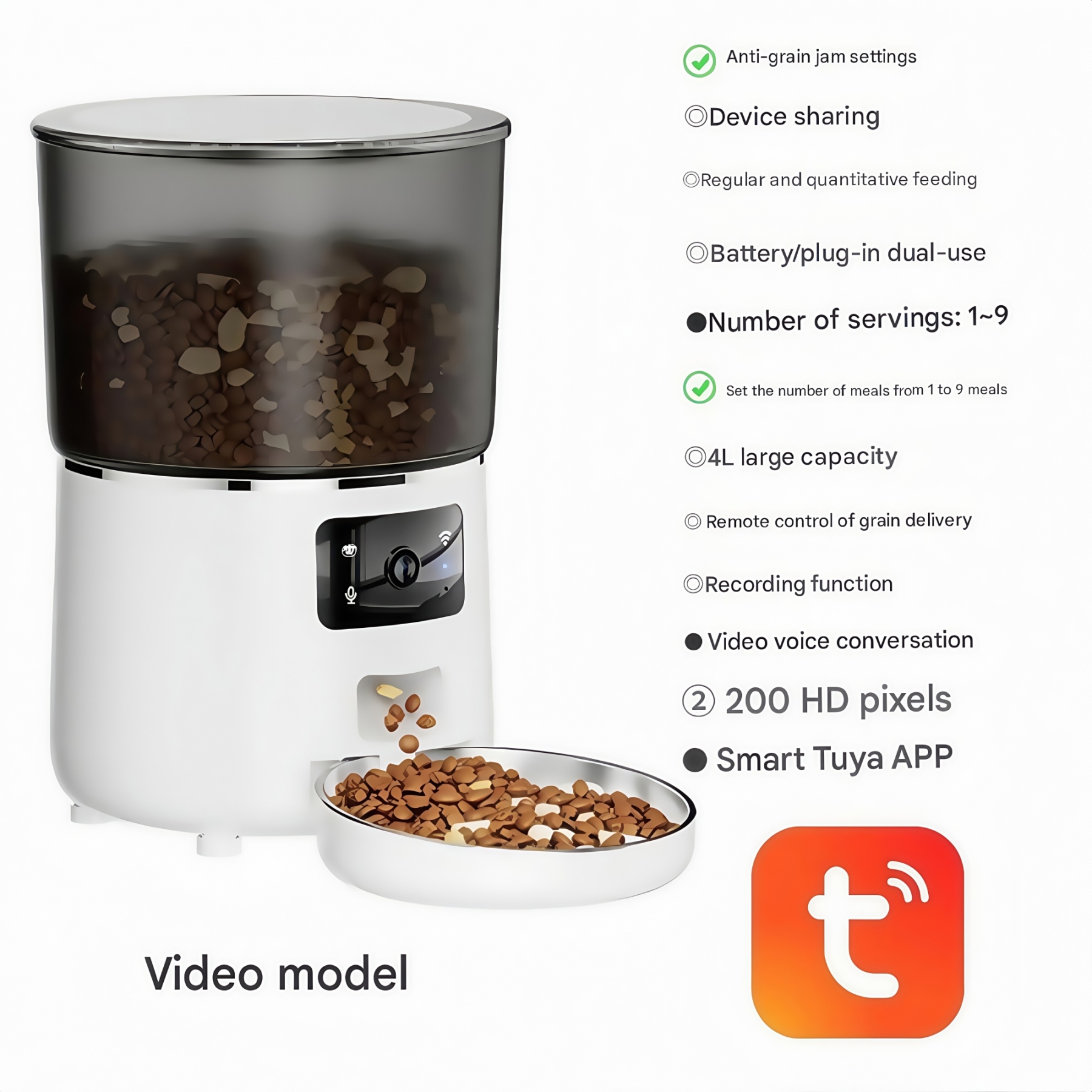 Smart pet feeder, Mobile app remote Control Feeding, Voice and vVideo