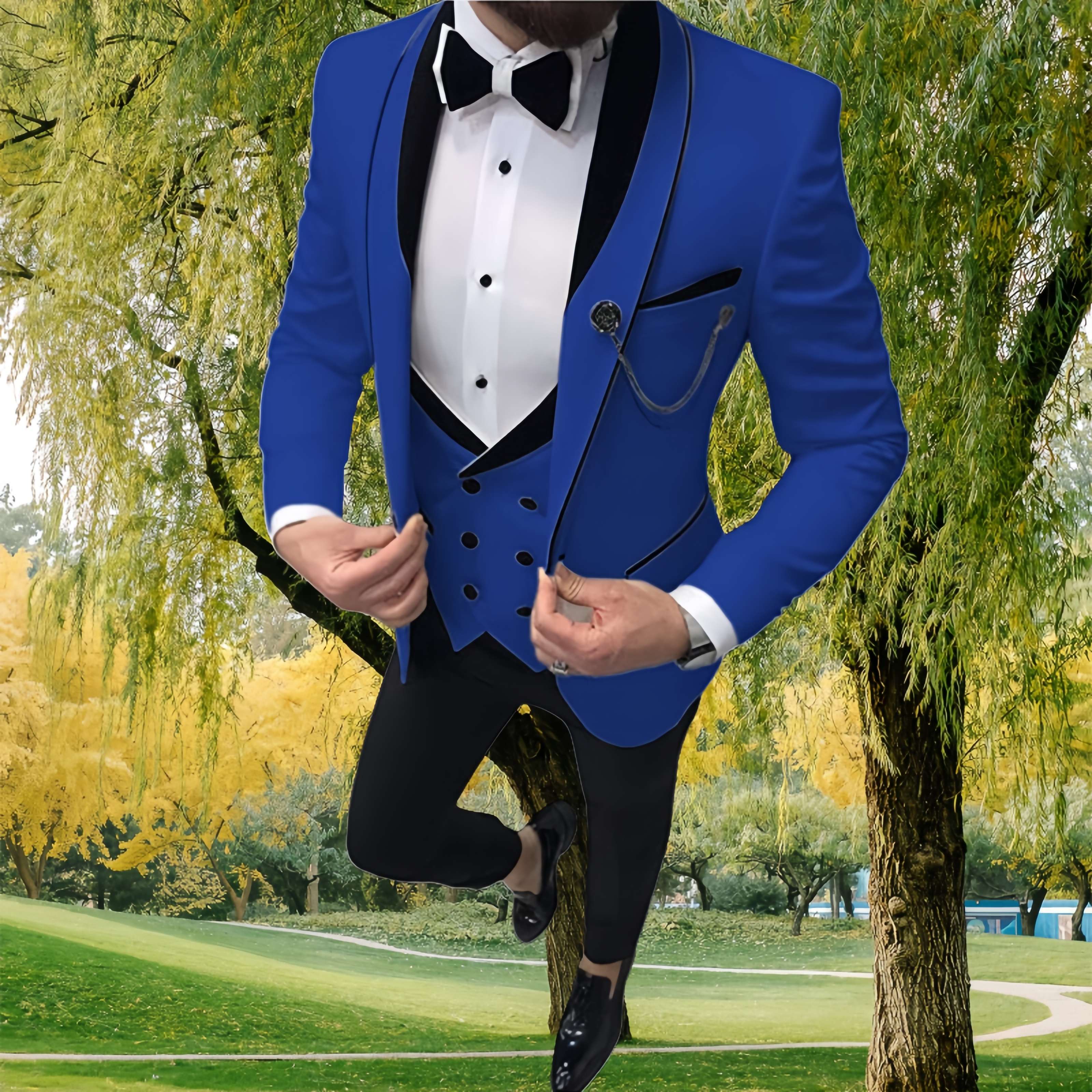 Men's Suit Slim Fit, 3 Piece Suits for Men, One Button Solid Jacket Vest Pants with Tie, Tuxedo Set