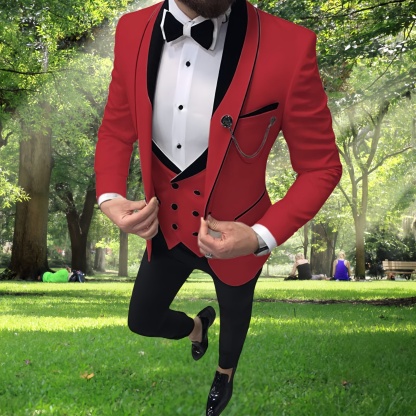 Men's Suit Slim Fit, 3 Piece Suits for Men, One Button Solid Jacket Vest Pants with Tie, Tuxedo Set