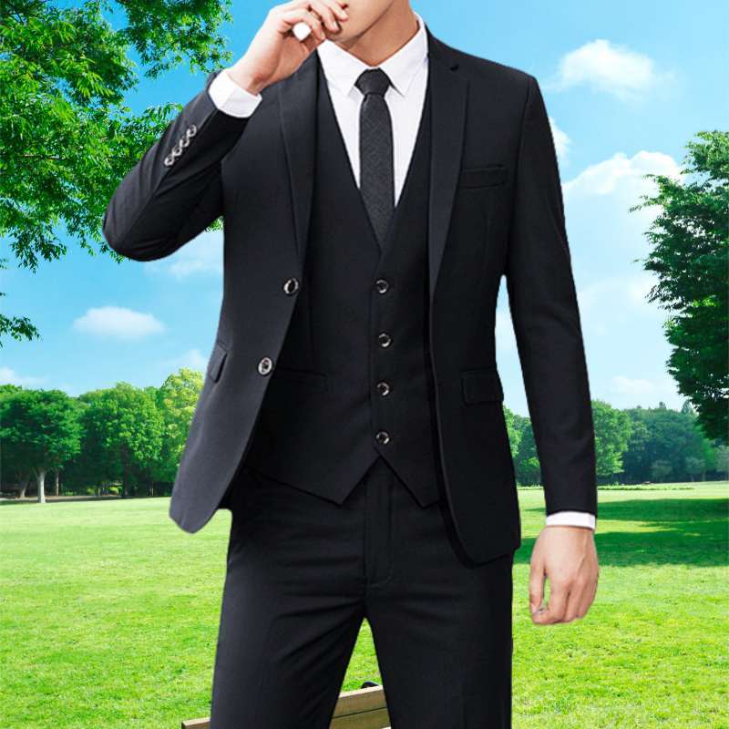 Men Suit 3 Pieces Slim Fit, 2 Buttons Groomsmen Business Jacket Vest Pant Prom Tuxedo with Tie