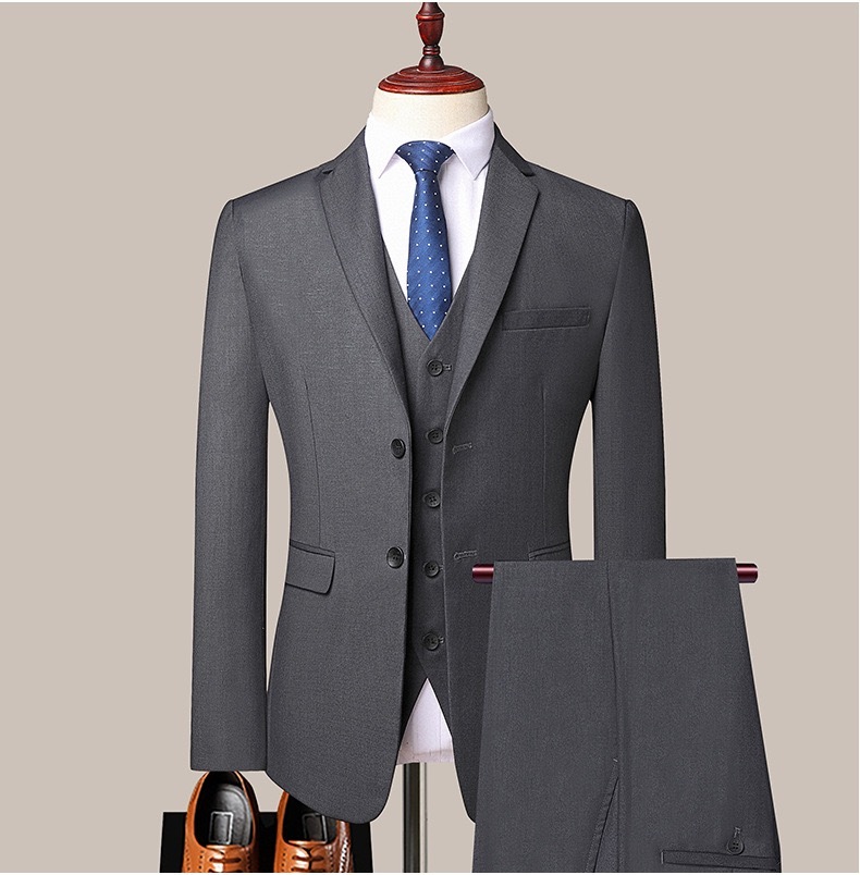 Men Suit 3 Pieces Slim Fit, 2 Buttons Groomsmen Business Jacket Vest Pant Prom Tuxedo with Tie