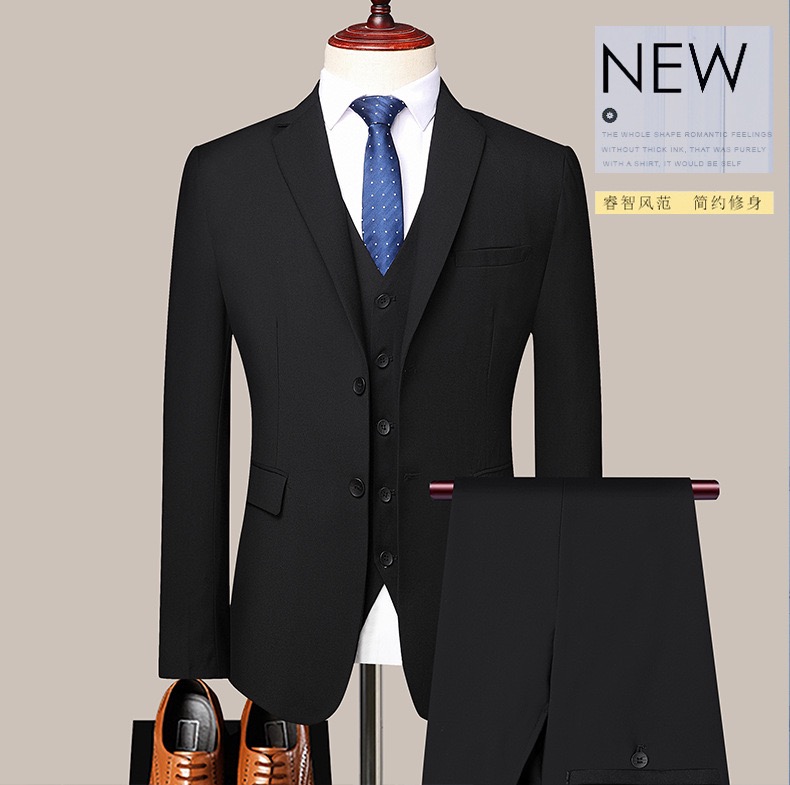 Men Suit 3 Pieces Slim Fit, 2 Buttons Groomsmen Business Jacket Vest Pant Prom Tuxedo with Tie