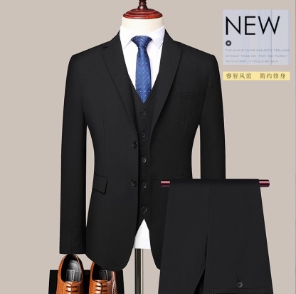 Men Suit 3 Pieces Slim Fit, 2 Buttons Groomsmen Business Jacket Vest Pant Prom Tuxedo with Tie