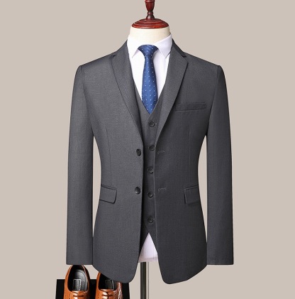 Men Suit 3 Pieces Slim Fit, 2 Buttons Groomsmen Business Jacket Vest Pant Prom Tuxedo with Tie