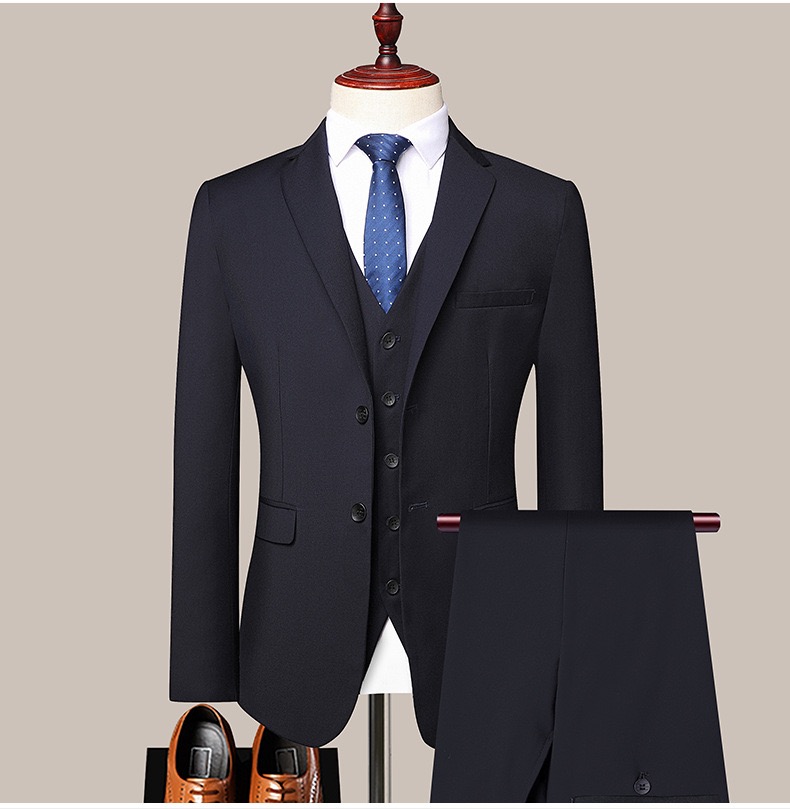 Men Suit 3 Pieces Slim Fit, 2 Buttons Groomsmen Business Jacket Vest Pant Prom Tuxedo with Tie