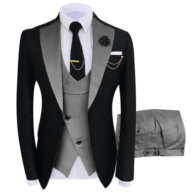 Men's 3 Piece Slim Fit Tuxedo Set, One Button Shawl Collar Solid Jacket Vest Pants with Bow Tie