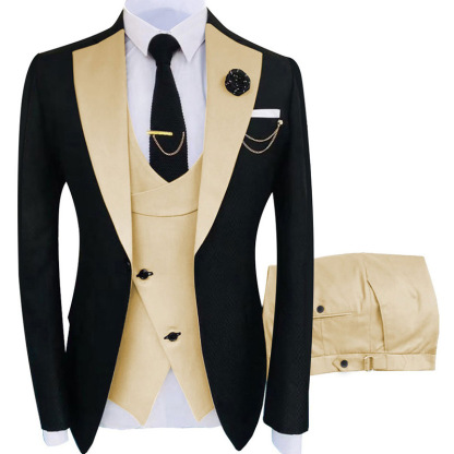 Men's 3 Piece Slim Fit Tuxedo Set, One Button Shawl Collar Solid Jacket Vest Pants with Bow Tie
