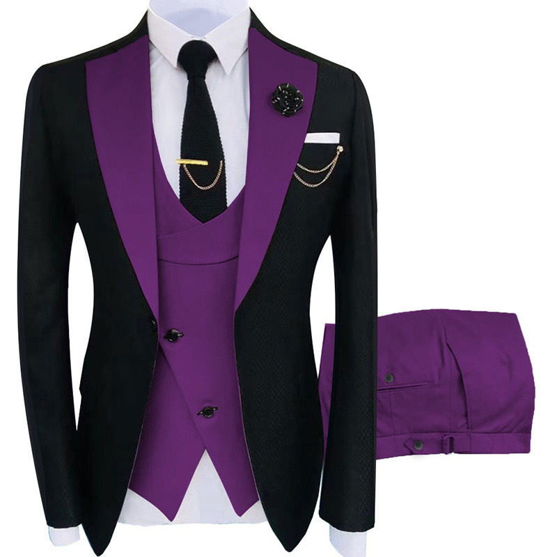 Men's 3 Piece Slim Fit Tuxedo Set, One Button Shawl Collar Solid Jacket Vest Pants with Bow Tie