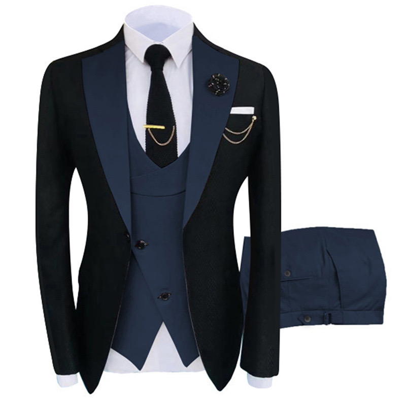 Men's 3 Piece Slim Fit Tuxedo Set, One Button Shawl Collar Solid Jacket Vest Pants with Bow Tie