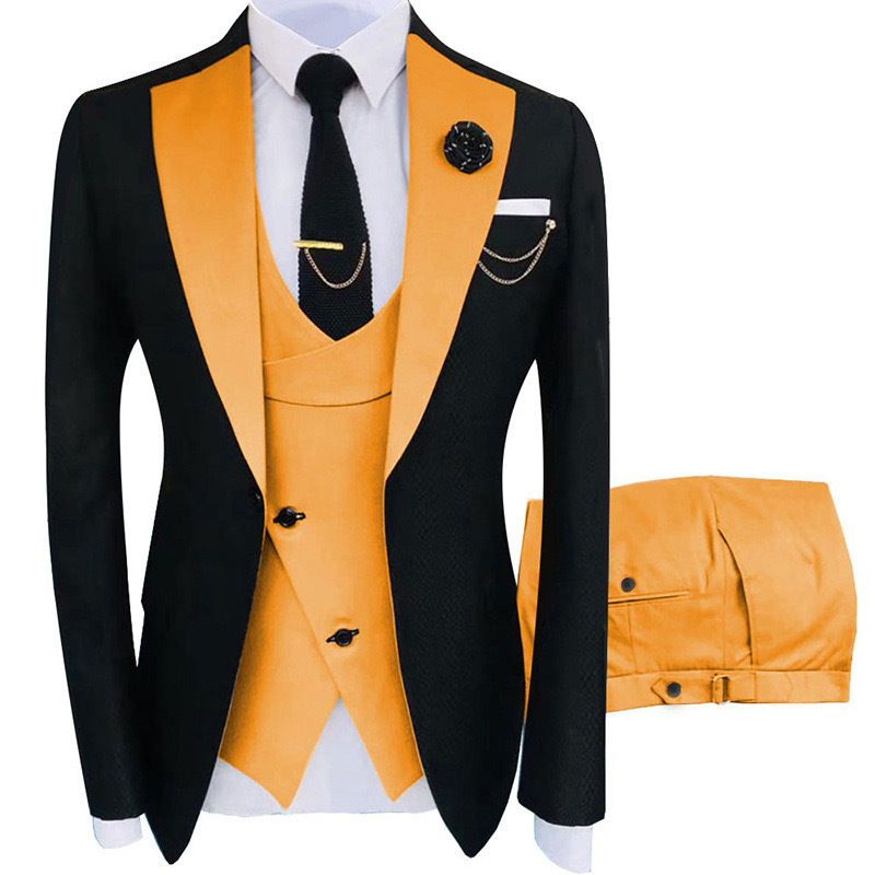 Men's 3 Piece Slim Fit Tuxedo Set, One Button Shawl Collar Solid Jacket Vest Pants with Bow Tie