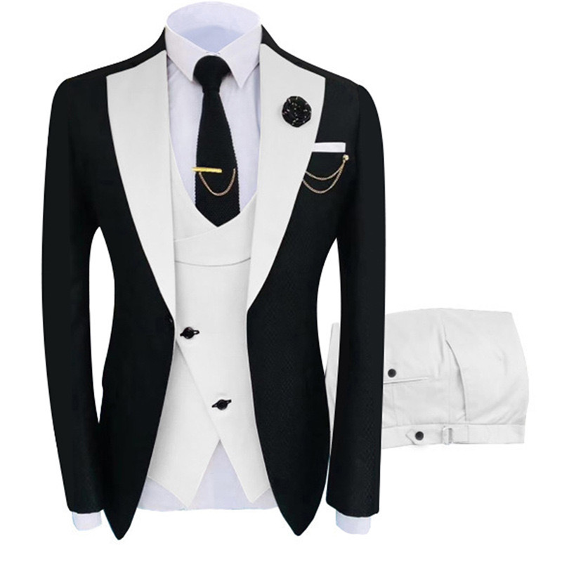 Men's 3 Piece Slim Fit Tuxedo Set, One Button Shawl Collar Solid Jacket Vest Pants with Bow Tie
