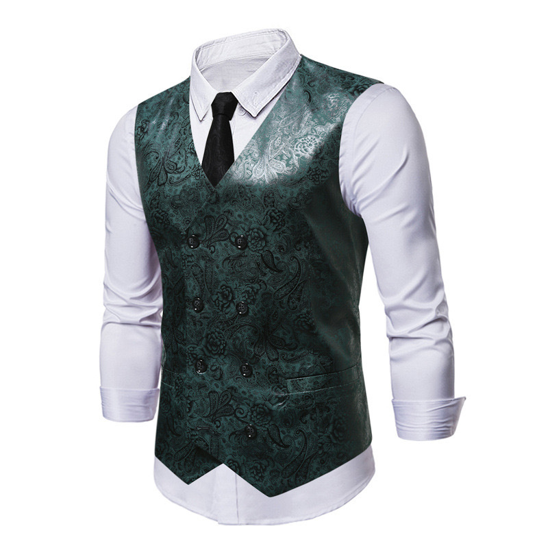 Men's Vest Tie Set Paisley Floral Jacquard Necktie Pocket Square 3PCS Waistcoat for Suit or Tuxedo Wedding Party