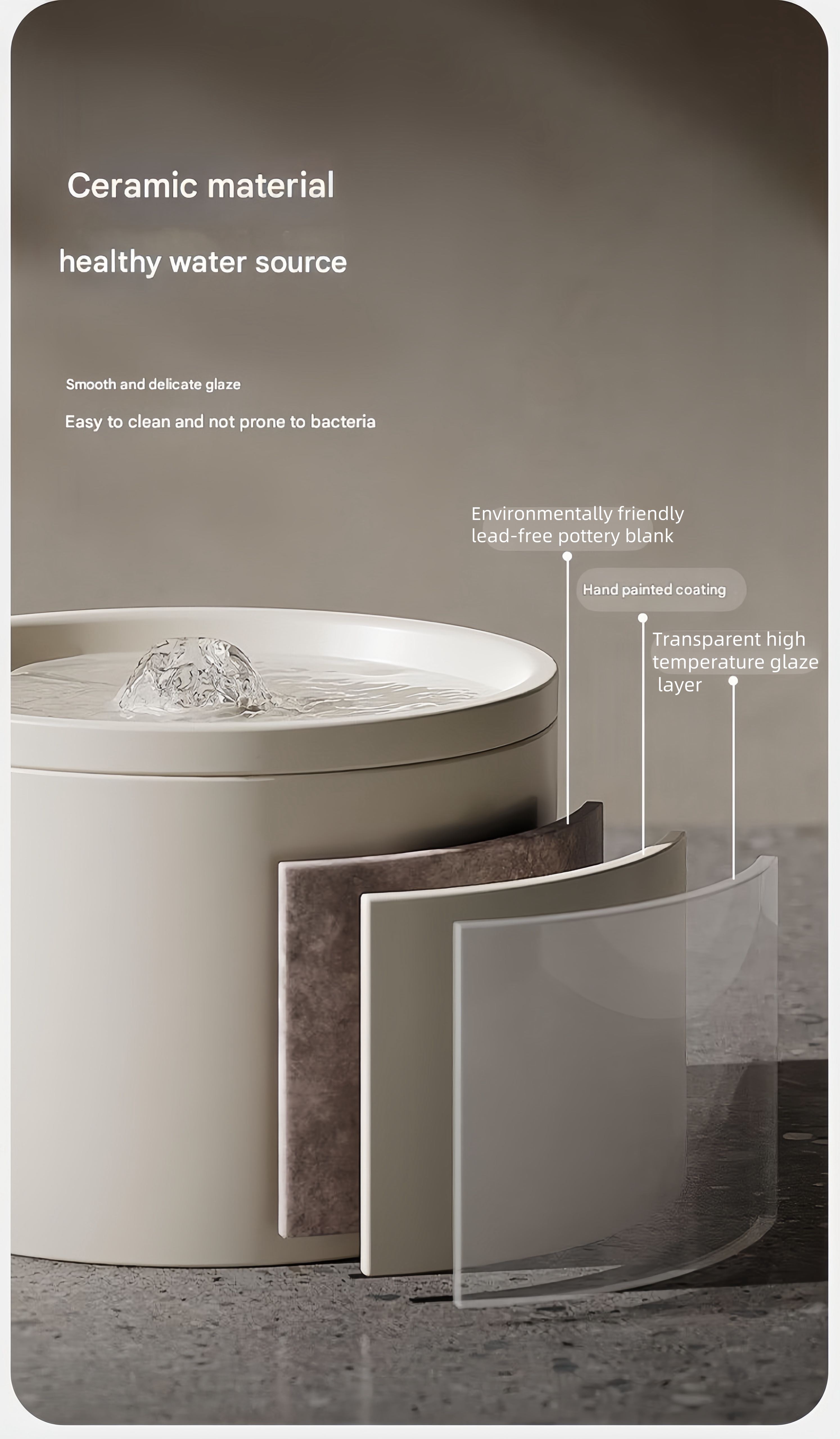 EcoSilent Pro Ceramic Pet Fountain – Smart TempTech™, Radar-Activated Flow & Self-Purify System for 24/7 Fresh Hydration