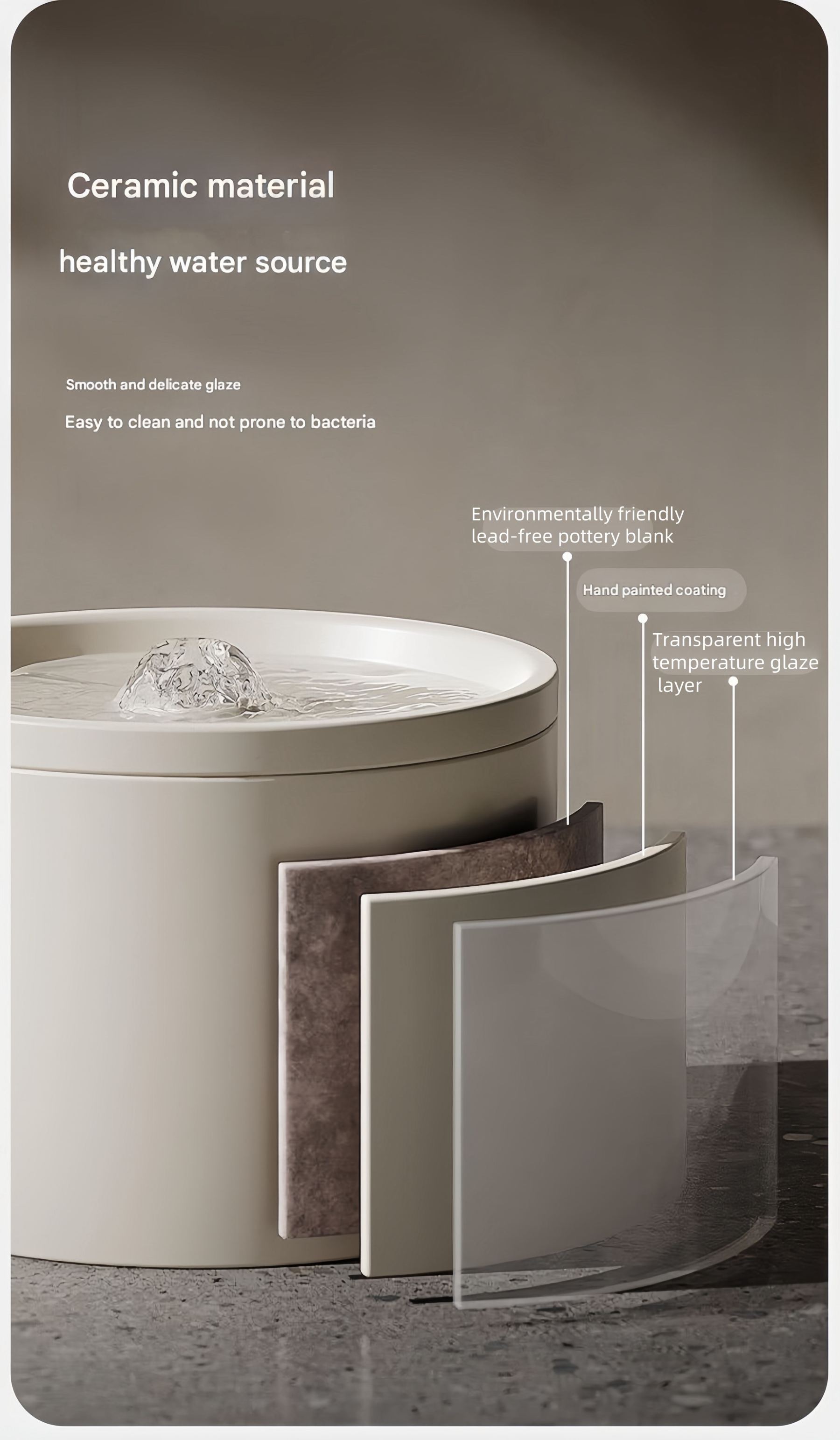 EcoSilent Pro Ceramic Pet Fountain – Smart TempTech™, Radar-Activated Flow & Self-Purify System for 24/7 Fresh Hydration