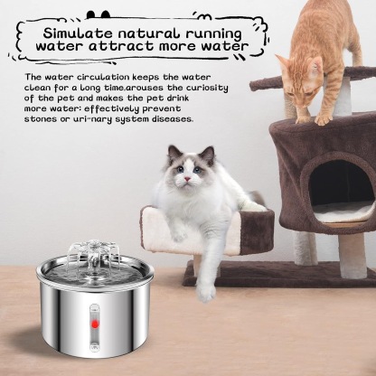 Vet-Approved Stainless Steel Pet Fountain - 2L Quiet Waterfall Flow with Triple Filtration (304 Steel, Leak-Proof Pump)