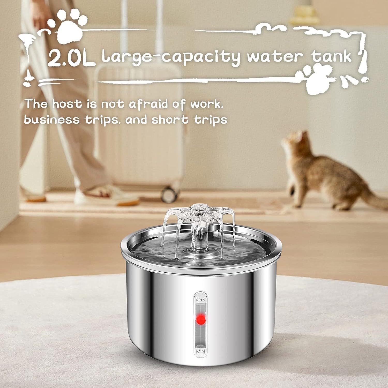 Vet-Approved Stainless Steel Pet Fountain - 2L Quiet Waterfall Flow with Triple Filtration (304 Steel, Leak-Proof Pump)