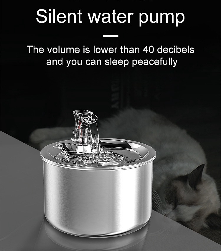 Circular Stainless Steel Pet Fountain - 2L Tap-Style Flow with Triple Filter & Eco-Safe 304 Steel (Vet-Recommended Design)