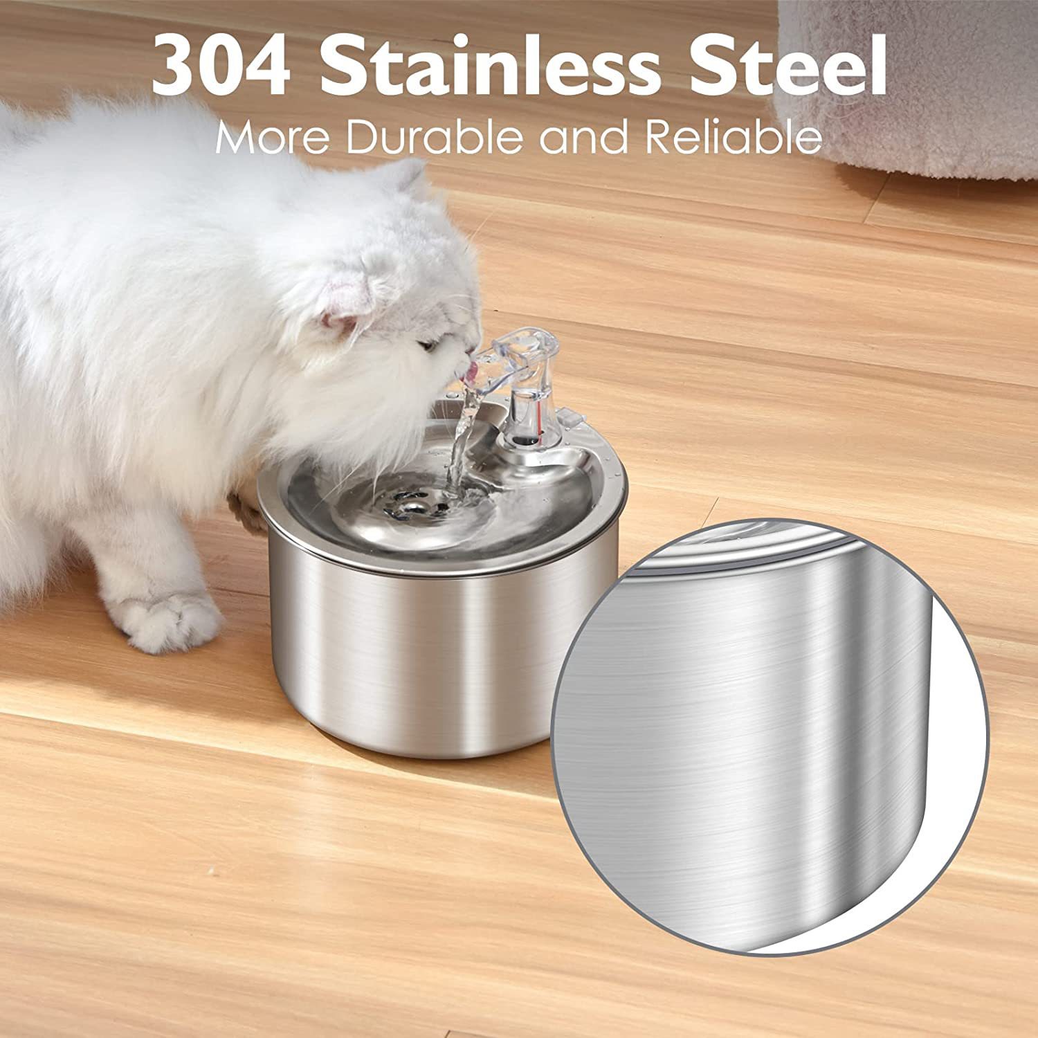 Circular Stainless Steel Pet Fountain - 2L Tap-Style Flow with Triple Filter & Eco-Safe 304 Steel (Vet-Recommended Design)