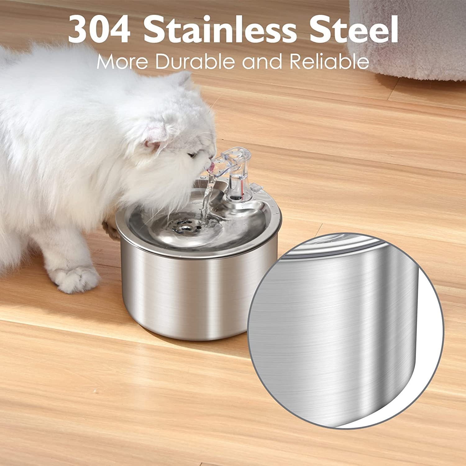 Circular Stainless Steel Pet Fountain - 2L Tap-Style Flow with Triple Filter & Eco-Safe 304 Steel (Vet-Recommended Design)