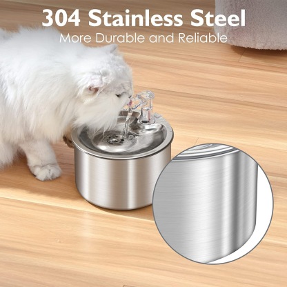 Circular Stainless Steel Pet Fountain - 2L Tap-Style Flow with Triple Filter & Eco-Safe 304 Steel (Vet-Recommended Design)