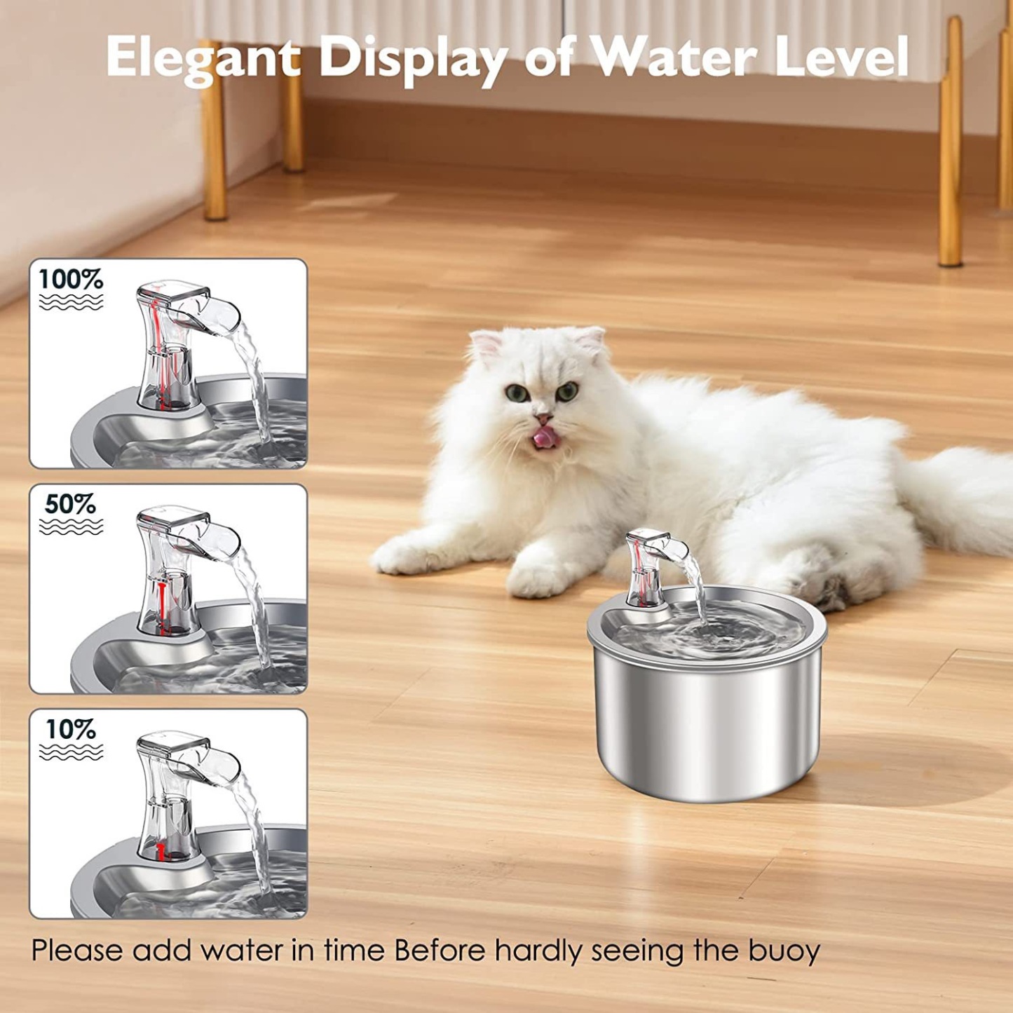 Circular Stainless Steel Pet Fountain - 2L Tap-Style Flow with Triple Filter & Eco-Safe 304 Steel (Vet-Recommended Design)