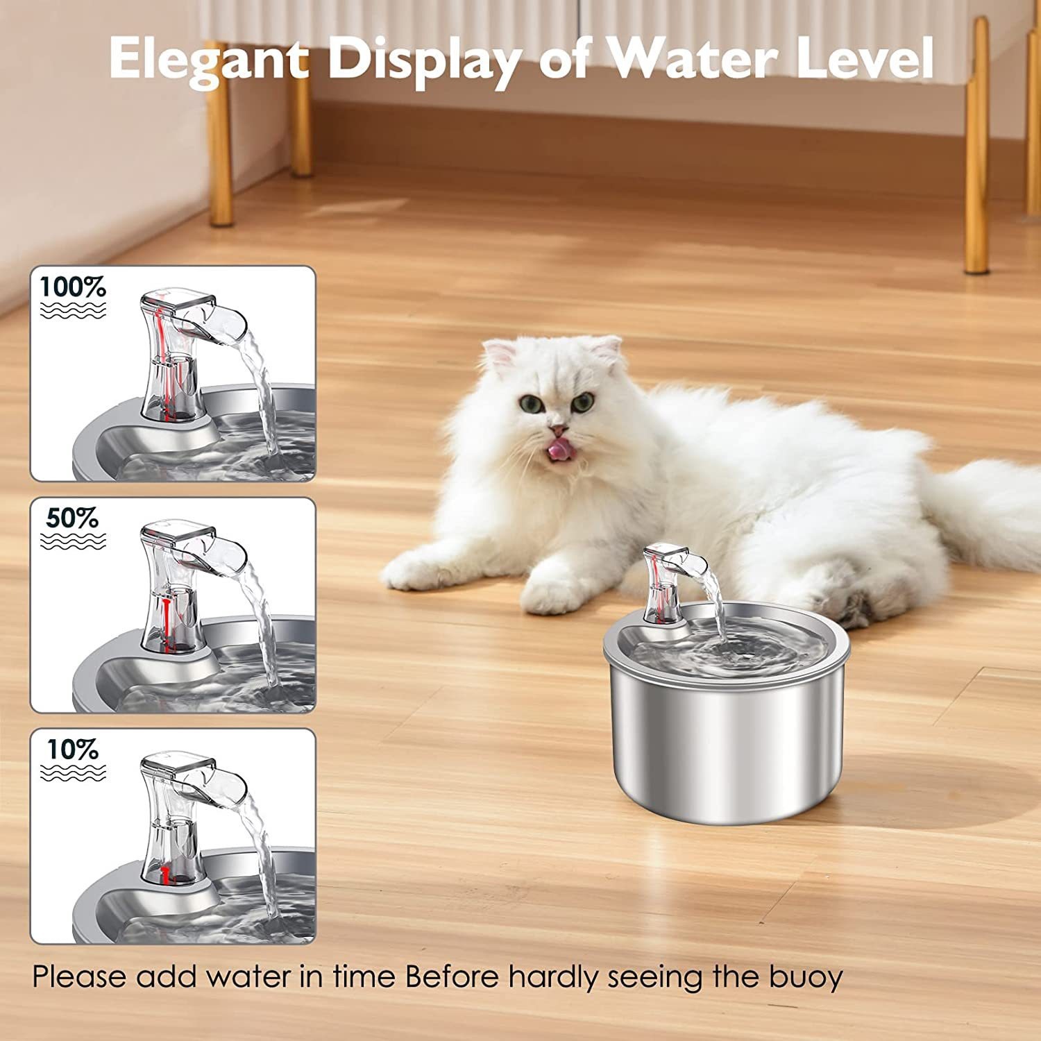 Circular Stainless Steel Pet Fountain - 2L Tap-Style Flow with Triple Filter & Eco-Safe 304 Steel (Vet-Recommended Design)