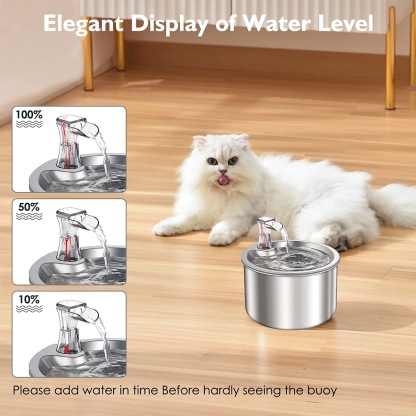 Circular Stainless Steel Pet Fountain - 2L Tap-Style Flow with Triple Filter & Eco-Safe 304 Steel (Vet-Recommended Design)