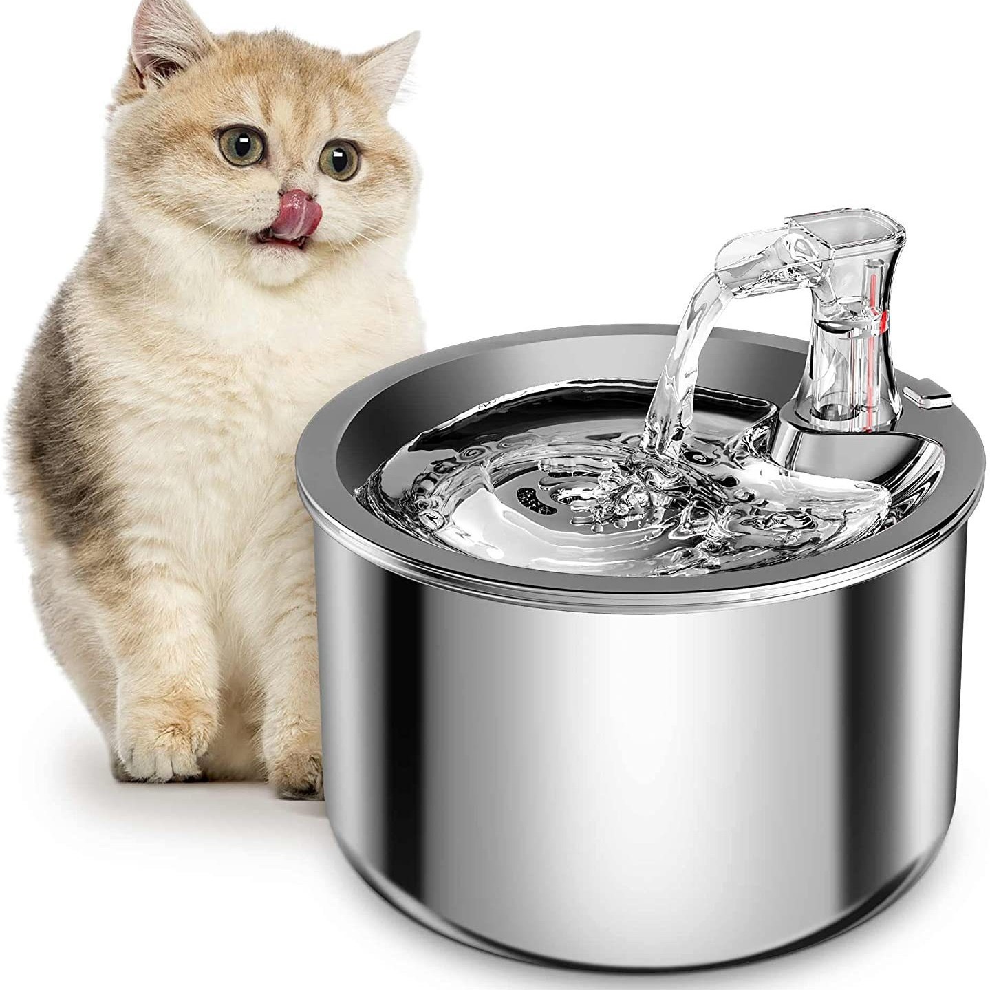 Circular Stainless Steel Pet Fountain - 2L Tap-Style Flow with Triple Filter & Eco-Safe 304 Steel (Vet-Recommended Design)