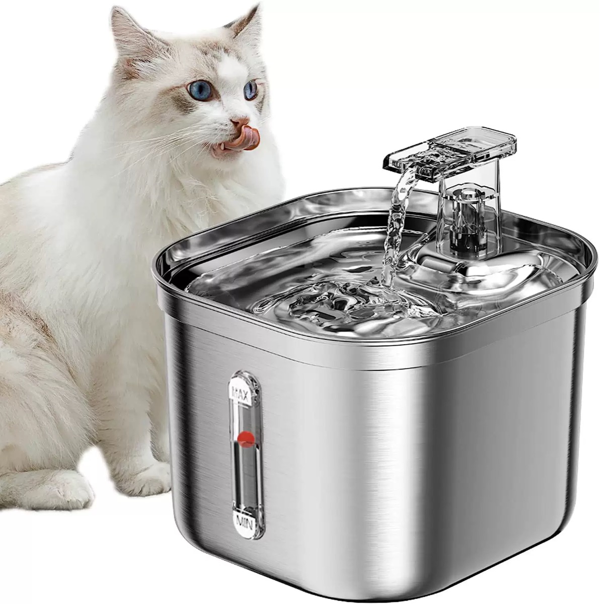Square Stainless Steel Pet Fountain - 2L Hygienic Faucet Flow, 3-Stage Filter & Leak-Proof Base (Vet-Approved 304 Steel)