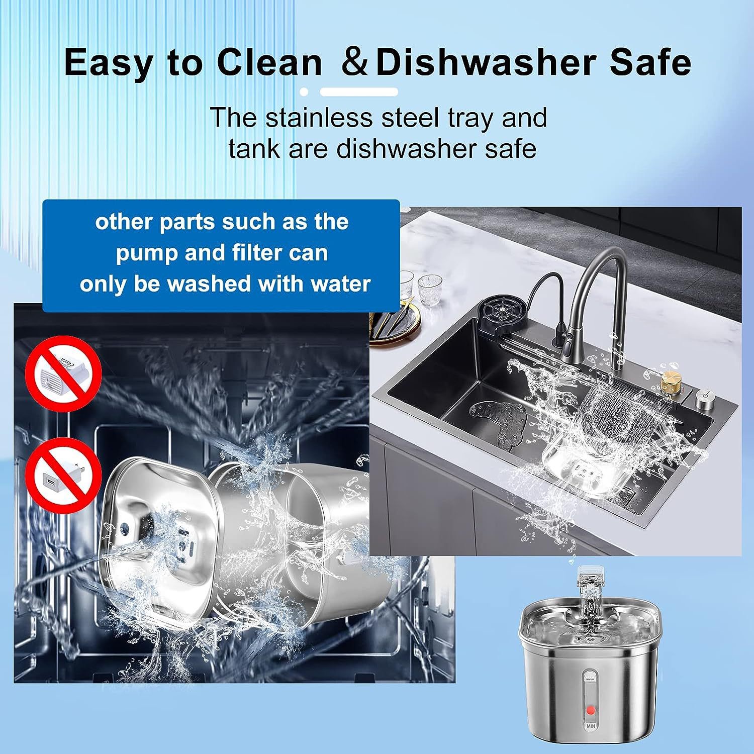 Square Stainless Steel Pet Fountain - 2L Hygienic Faucet Flow, 3-Stage Filter & Leak-Proof Base (Vet-Approved 304 Steel)