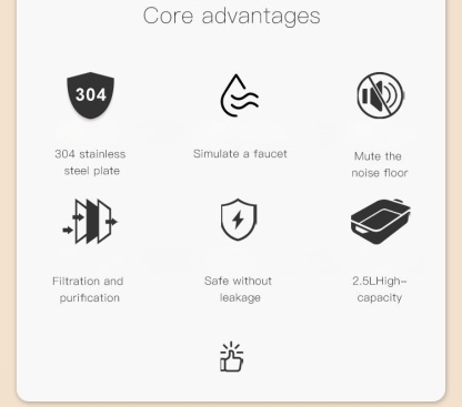 Square Stainless Steel Pet Fountain - 2.5L Silent Water Flow, Leakproof Design & Visible Water Level (Vet-Approved 304 Steel)