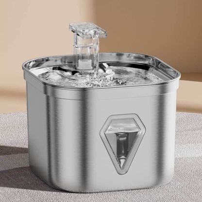 Square Stainless Steel Pet Fountain - 2.5L Silent Water Flow, Leakproof Design & Visible Water Level (Vet-Approved 304 Steel)