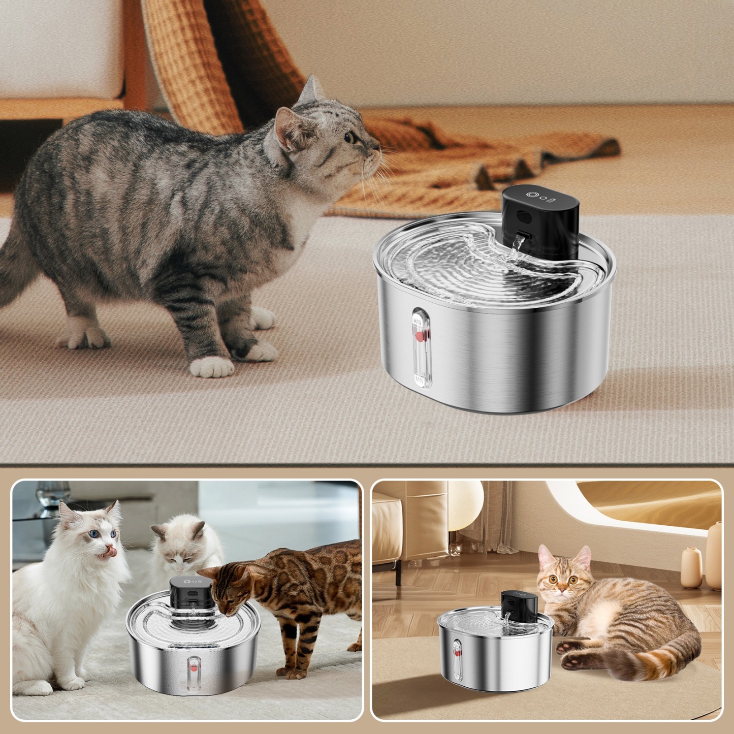 CirclaFlow™ Smart Pet Fountain - 3.2L Wireless Dispenser with Infrared Sensor & Night Light (BPA-Free 304 Steel, 5-Layer Filtration, Auto Dry Burn Stop)