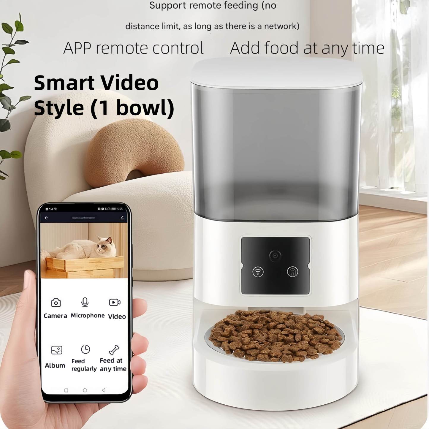 Smart WiFi Pet Feeder with Camera – Feed Pets Remotely, 2-Way Audio, N