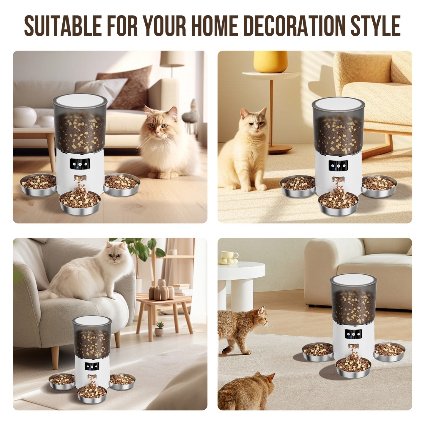 Smart Rotating Pet Feeder with 3 Separate Bowls – 6L WiFi-Enabled, Remote APP Feeding, Fresh & Dry Food Storage, Voice Recording, Ideal for Multi-Cat/Dog Homes | CE & FCC Certified