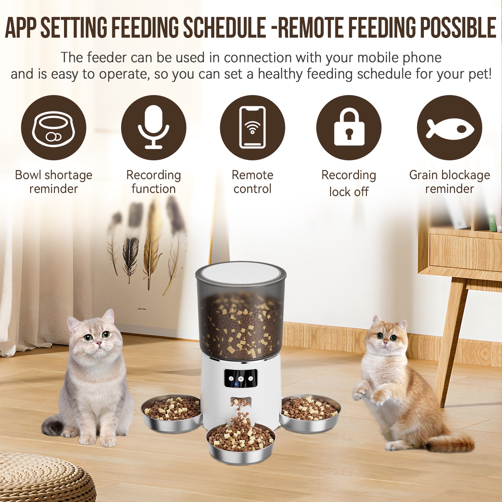 Smart Rotating Pet Feeder with 3 Separate Bowls – 6L WiFi-Enabled, Remote APP Feeding, Fresh & Dry Food Storage, Voice Recording, Ideal for Multi-Cat/Dog Homes | CE & FCC Certified
