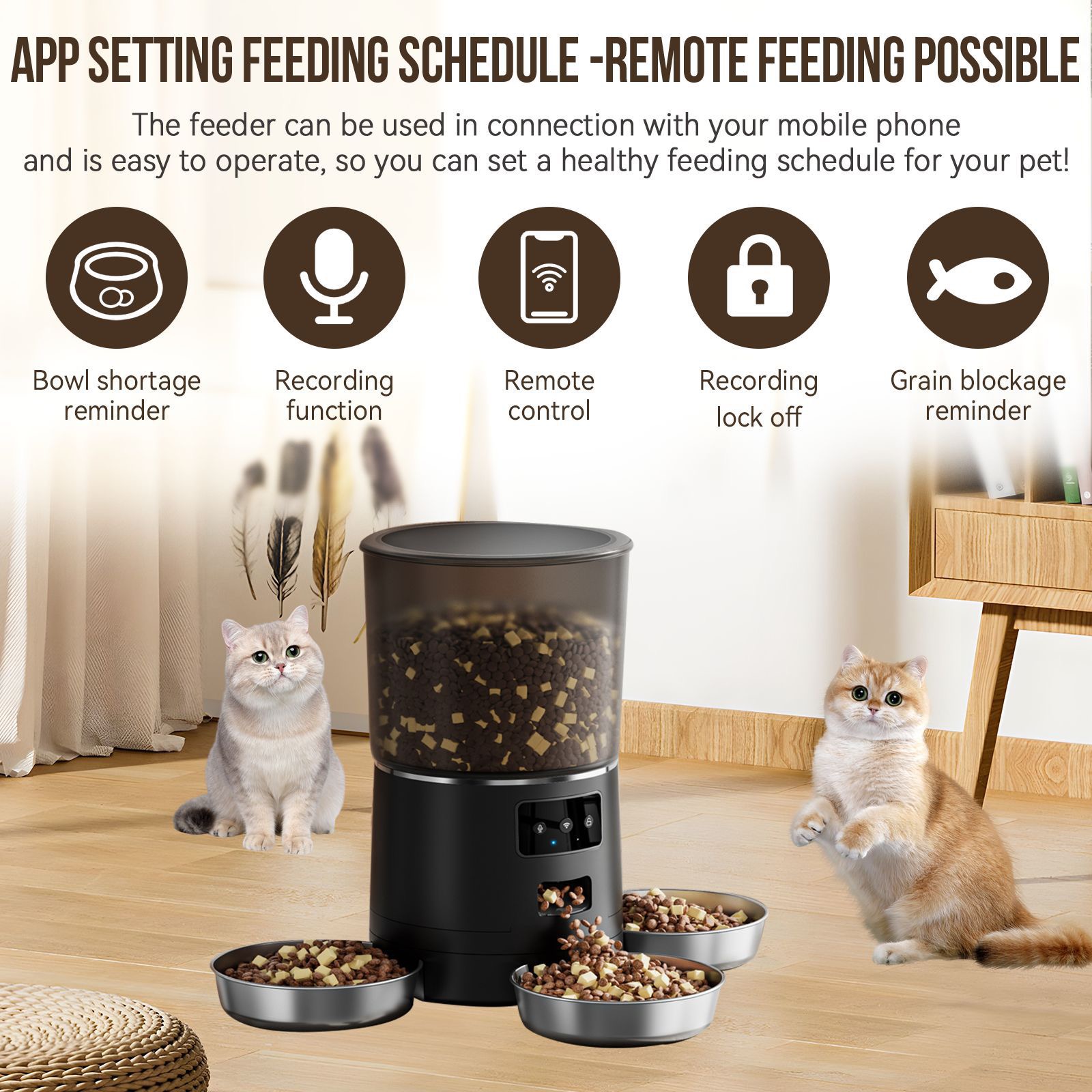 Smart Rotating Pet Feeder with 3 Separate Bowls – 6L WiFi-Enabled, Remote APP Feeding, Fresh & Dry Food Storage, Voice Recording, Ideal for Multi-Cat/Dog Homes | CE & FCC Certified