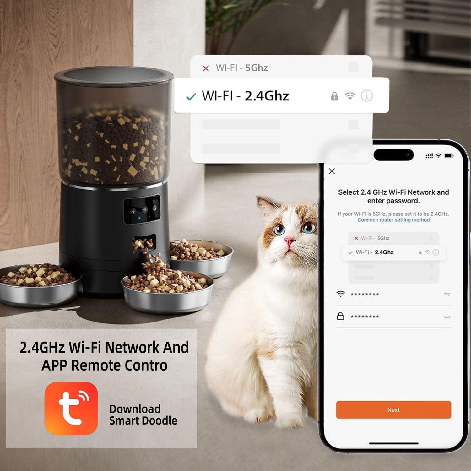 Smart Rotating Pet Feeder with 3 Separate Bowls – 6L WiFi-Enabled, Remote APP Feeding, Fresh & Dry Food Storage, Voice Recording, Ideal for Multi-Cat/Dog Homes | CE & FCC Certified