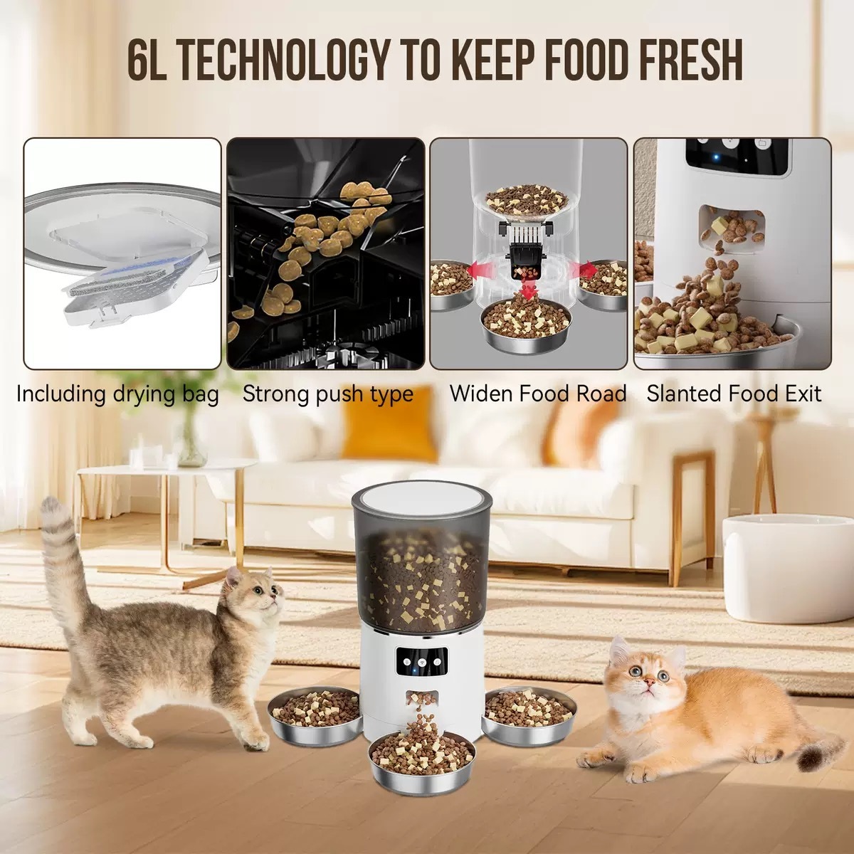 Smart Rotating Pet Feeder with 3 Separate Bowls – 6L WiFi-Enabled, Remote APP Feeding, Fresh & Dry Food Storage, Voice Recording, Ideal for Multi-Cat/Dog Homes | CE & FCC Certified