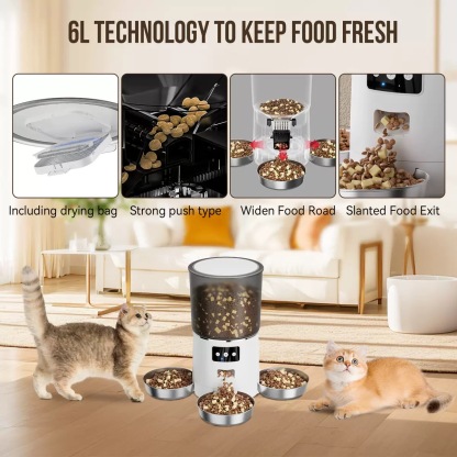 Smart Rotating Pet Feeder with 3 Separate Bowls – 6L WiFi-Enabled, Remote APP Feeding, Fresh & Dry Food Storage, Voice Recording, Ideal for Multi-Cat/Dog Homes | CE & FCC Certified