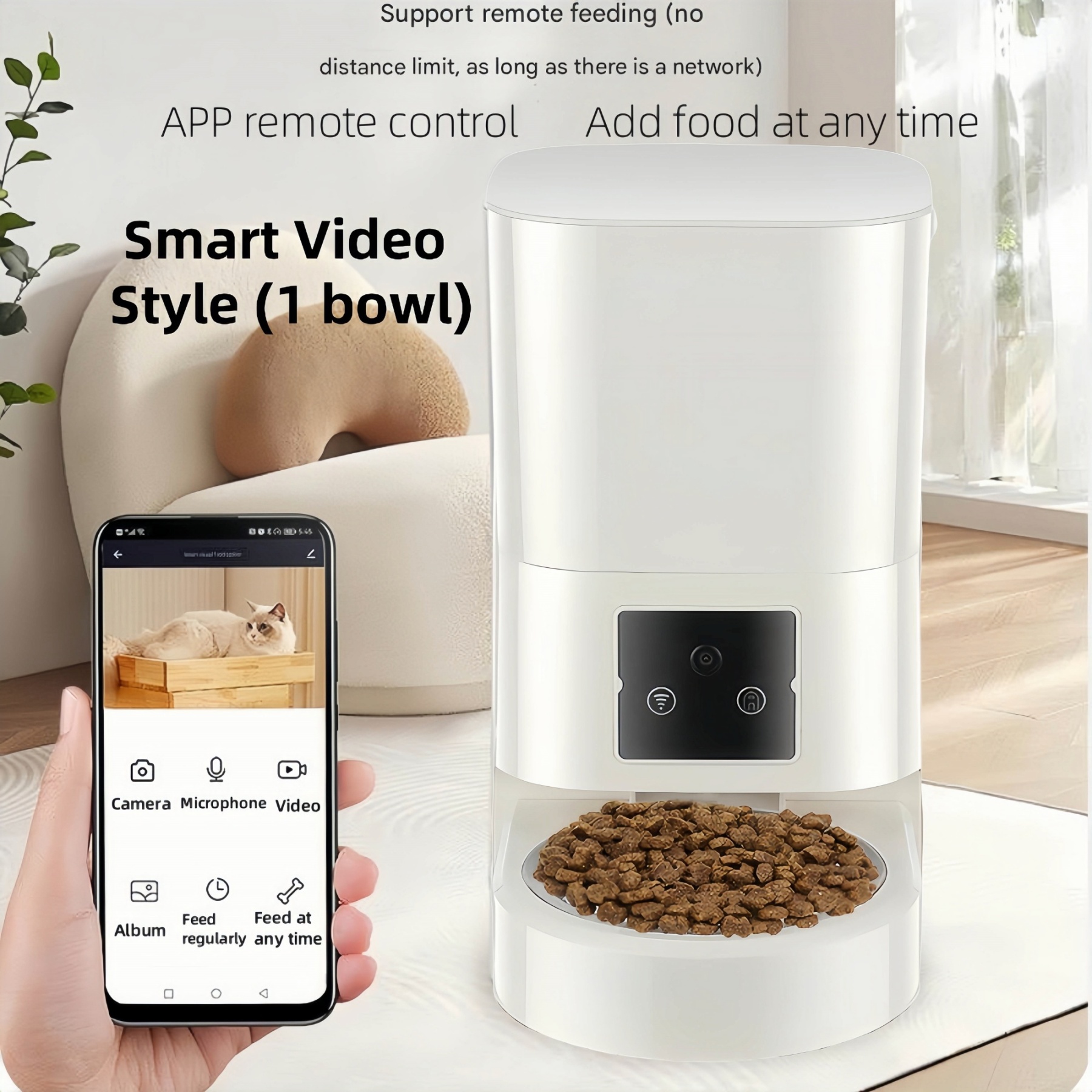 Smart WiFi Pet Feeder with Camera – Feed Pets Remotely, 2-Way Audio, N
