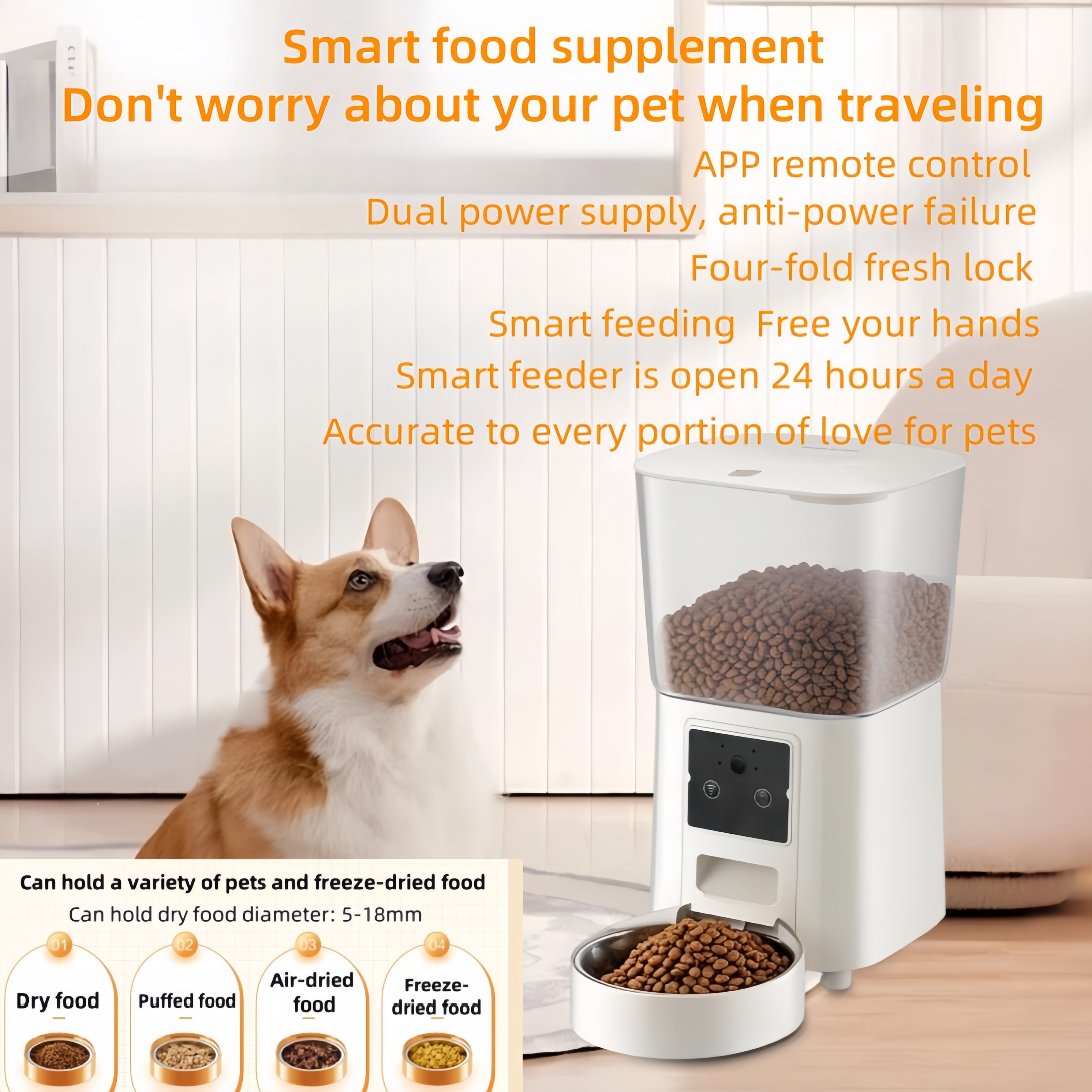 Advanced 5.5L Smart Pet Feeder – Real-Time HD Video, AI Voice Interaction, Scheduled Feeding, Battery & Plug Backup – Fresh & Dry Food Storage – EU/UK Certified
