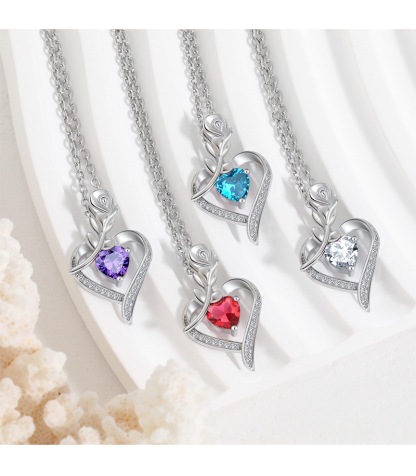Rose Heart Pendant Necklace for Wife Moissanite Lab-Created Gem Jewelry for Women I Love You Wedding Anniversary Birthday Christmas Valentines Engagements Mothers Day for Her Girlfriend Mom Daughter