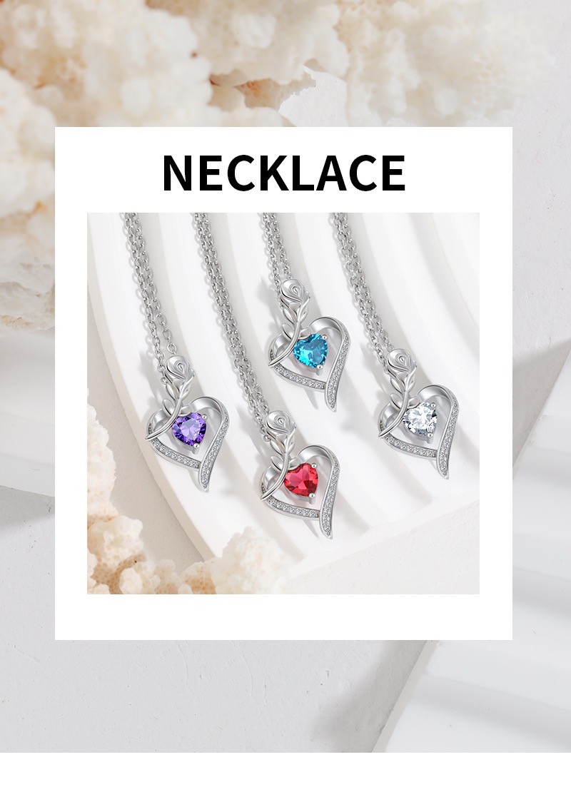 Rose Heart Pendant Necklace for Wife Moissanite Lab-Created Gem Jewelry for Women I Love You Wedding Anniversary Birthday Christmas Valentines Engagements Mothers Day for Her Girlfriend Mom Daughter