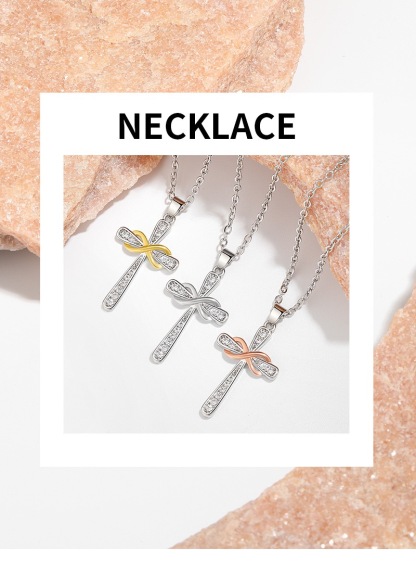 Christian Cross Moissanite Pendant Necklace for Women, D Color VVS1 925 Sterling Silver Plated 18k White Gold 20 Inches Chain