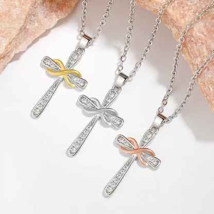 Christian Cross Moissanite Pendant Necklace for Women, D Color VVS1 925 Sterling Silver Plated 18k White Gold 20 Inches Chain