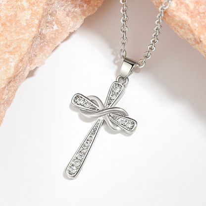 Christian Cross Moissanite Pendant Necklace for Women, D Color VVS1 925 Sterling Silver Plated 18k White Gold 20 Inches Chain
