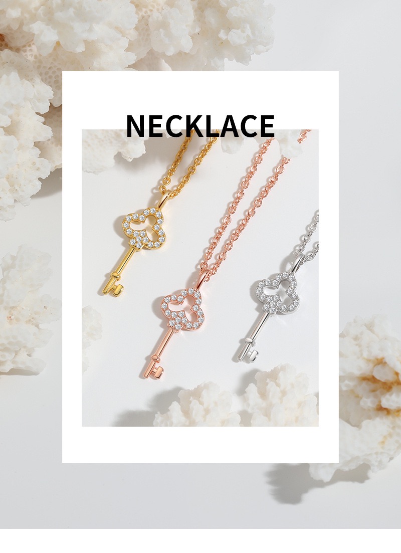 Women Necklace 925 Sterling Silver Heart Key Pendant Necklace with Cubic Zirconia Jewelry