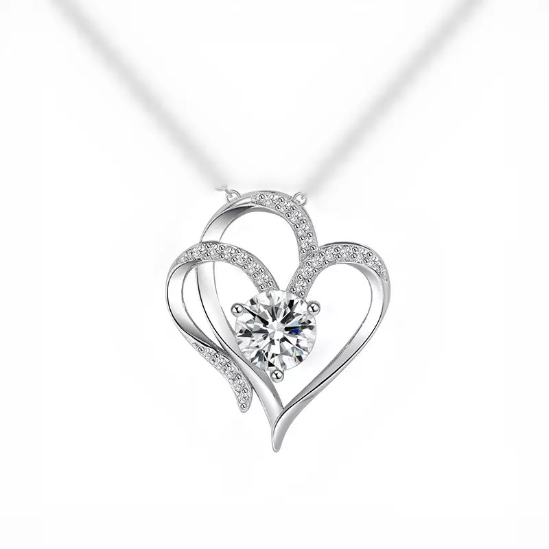 Moissanite Heart Pendant Necklace for Women,D Color VVS1 Moissanite Lab-Created Gem,925 Sterling Silver Gold Plating,Wedding,Anniversary Birthday Fine Jewelry Gifts for Wife Her Mom Girlfriend